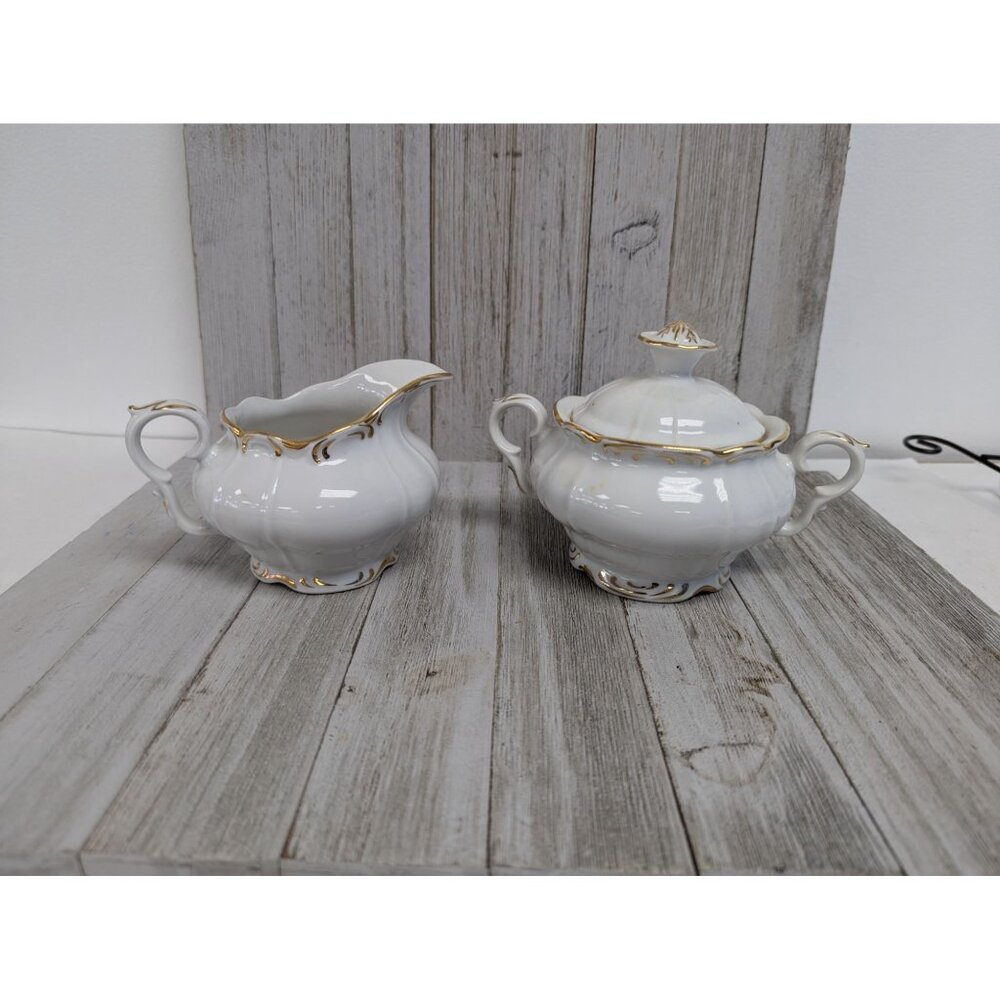 Vintage BOHEMIAN Fine China Creamer & Sugar Bowl With Lid Czechoslovakia BOH53